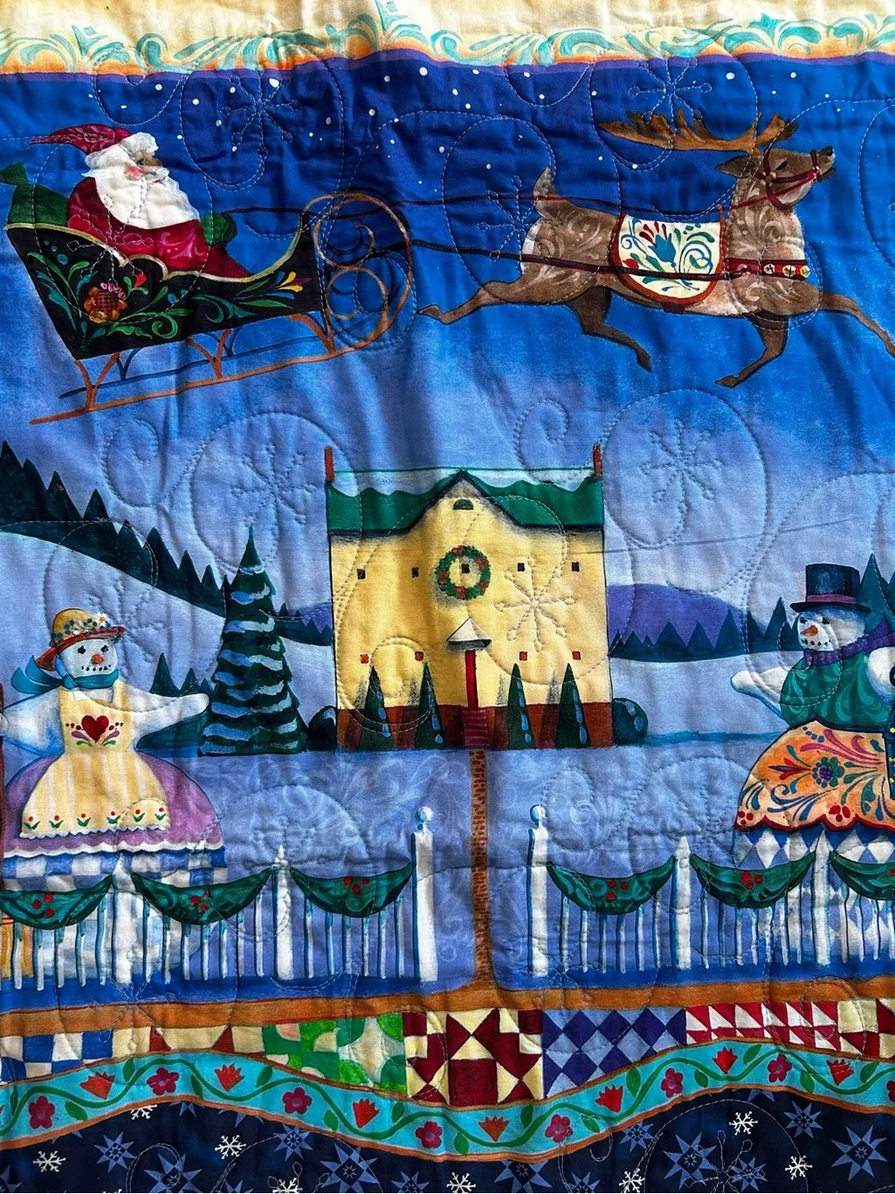Holiday Patchwork Quilted Throw - Red & Blue Festive Design